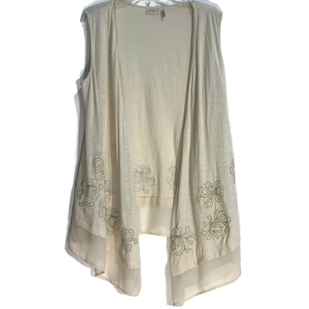 LOGO Duster Floral appliqué Cream Green stitching Womens size Medium